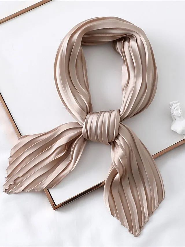 1 pcs New 70*70cm Fashion Women Silk Pleated Scarf Luxury Solid Neck Scarfs Foulard Femme Crinkle Hair Band Scarves Girl Neckerchief for Women