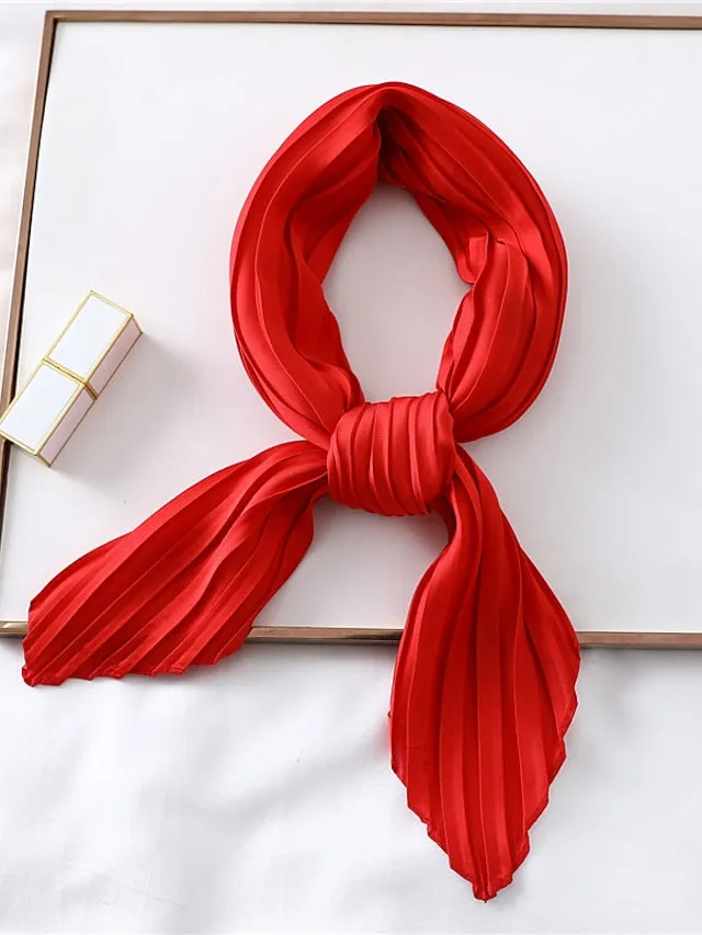 1 pcs New 70*70cm Fashion Women Silk Pleated Scarf Luxury Solid Neck Scarfs Foulard Femme Crinkle Hair Band Scarves Girl Neckerchief for Women