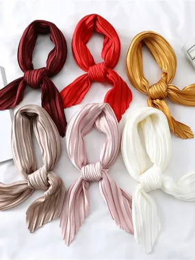 1 pcs New 70*70cm Fashion Women Silk Pleated Scarf Luxury Solid Neck Scarfs Foulard Femme Crinkle Hair Band Scarves Girl Neckerchief for Women