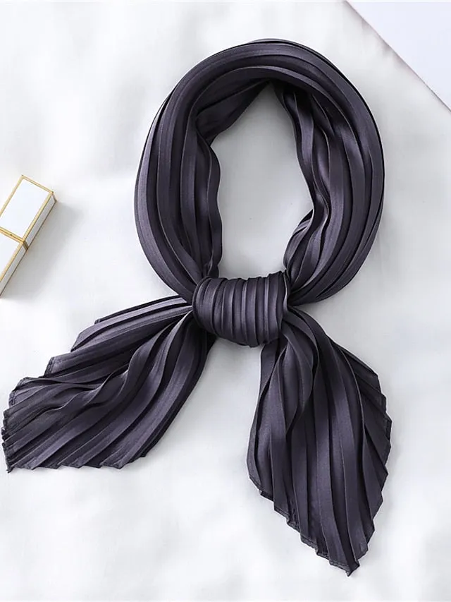 1 pcs New 70*70cm Fashion Women Silk Pleated Scarf Luxury Solid Neck Scarfs Foulard Femme Crinkle Hair Band Scarves Girl Neckerchief for Women