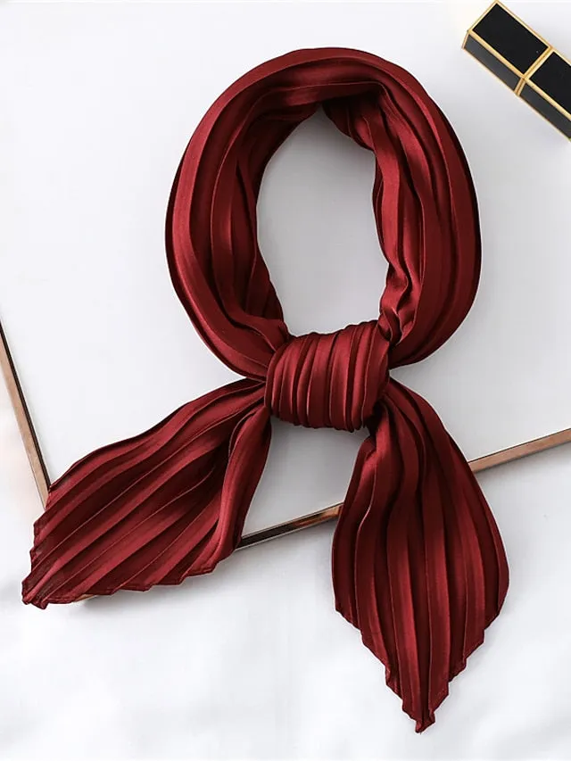 1 pcs New 70*70cm Fashion Women Silk Pleated Scarf Luxury Solid Neck Scarfs Foulard Femme Crinkle Hair Band Scarves Girl Neckerchief for Women