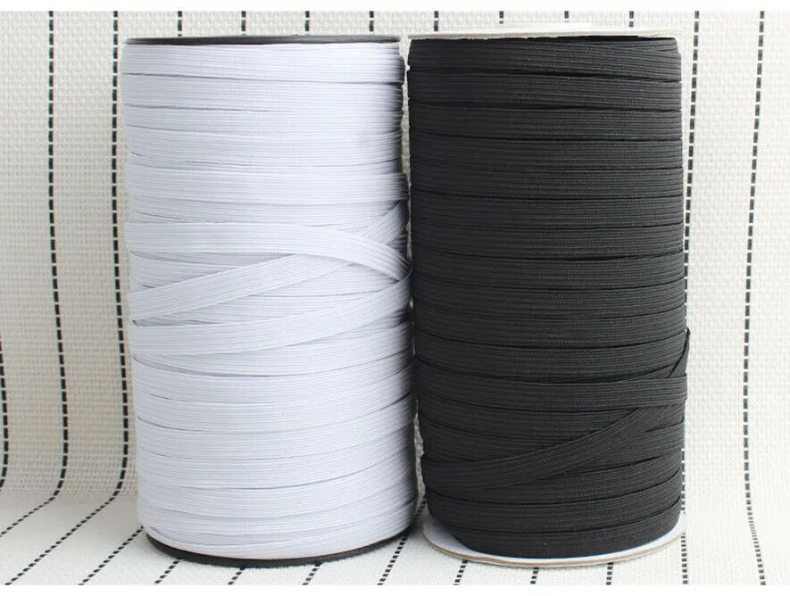 140 yards roll of Black and White 3mm (1/8") or 6mm (1/4") width Flat Braided Elastic Band for DIY Face Masks or Clothing