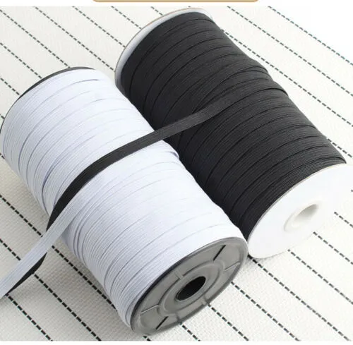 140 yards roll of Black and White 3mm (1/8") or 6mm (1/4") width Flat Braided Elastic Band for DIY Face Masks or Clothing