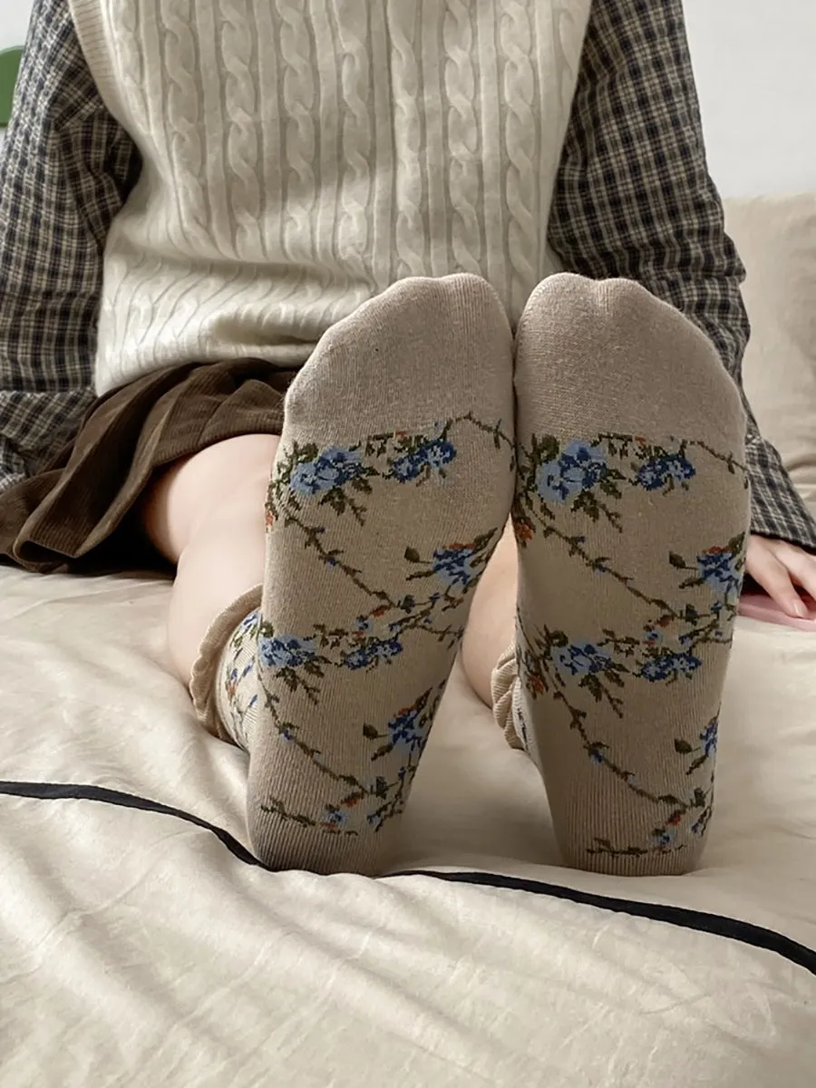 5 Pairs Women Floral Jacquard Cotton Socks