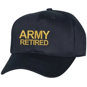 Army Retired Stacked Text Embroidered Black Ball Cap