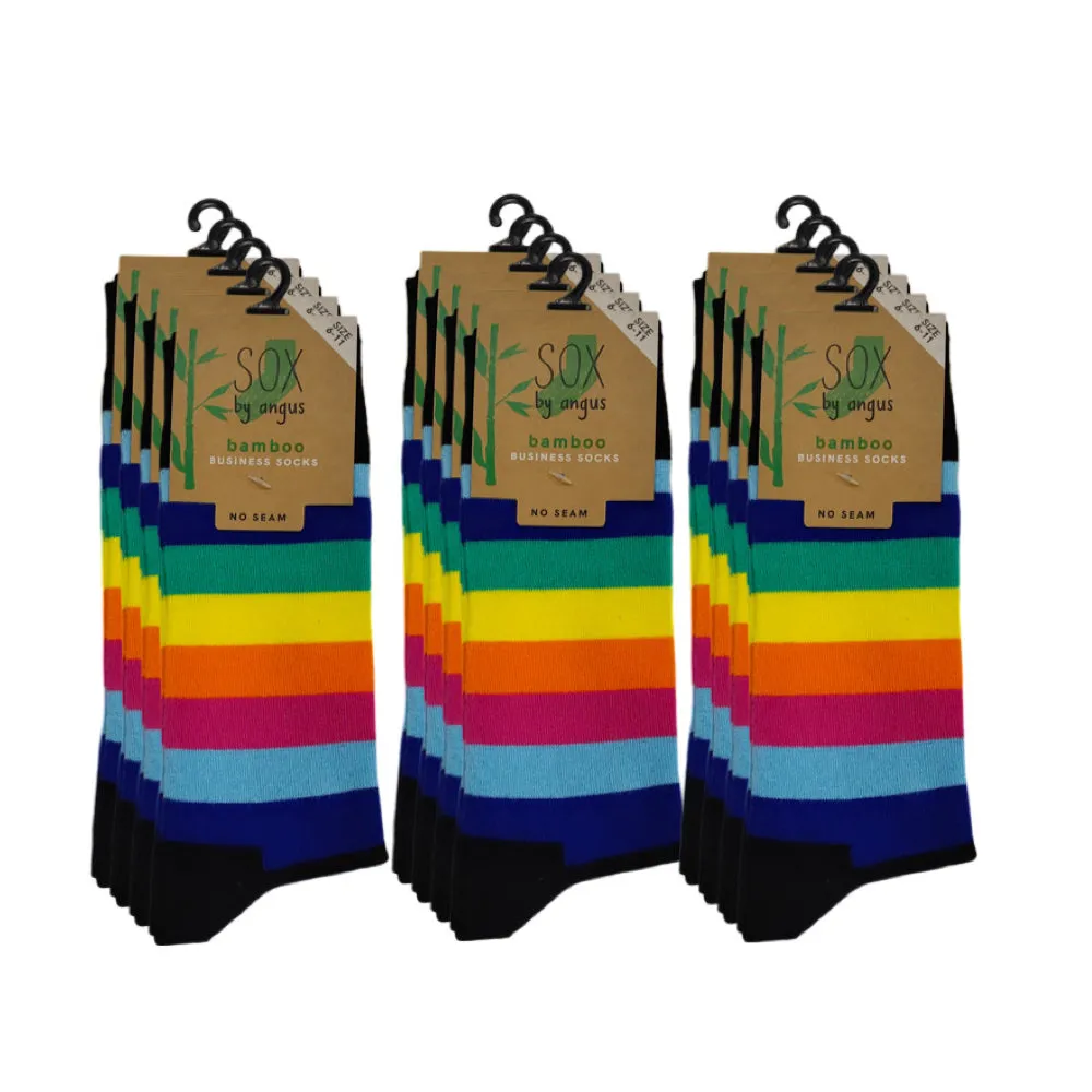 Bamboo Plain Business Socks -No Seam - Rainbow Stripes