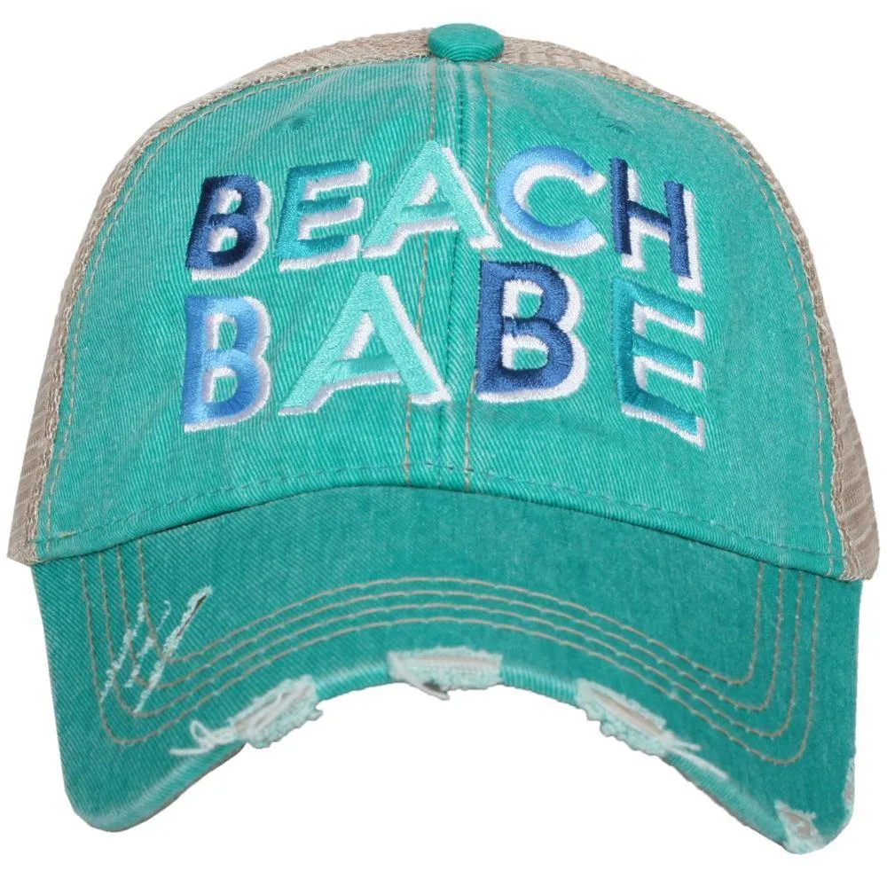 Beach hats BEACH BABE Black or teal Embroidered distressed trucker caps Women