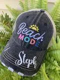 Beach hats BEACH BABE Black or teal Embroidered distressed trucker caps Women