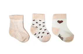 Bebetto Baby Girl Ankle Socks Hearts and Stripes 3Pk Blush Pink (0-3mths)