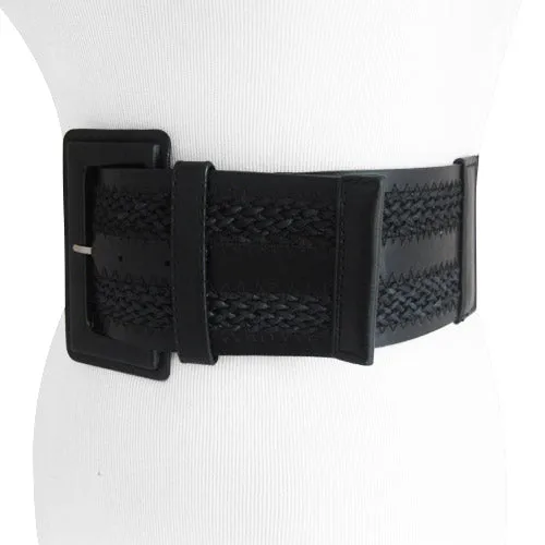 Black Woven Stretch Belt For Women