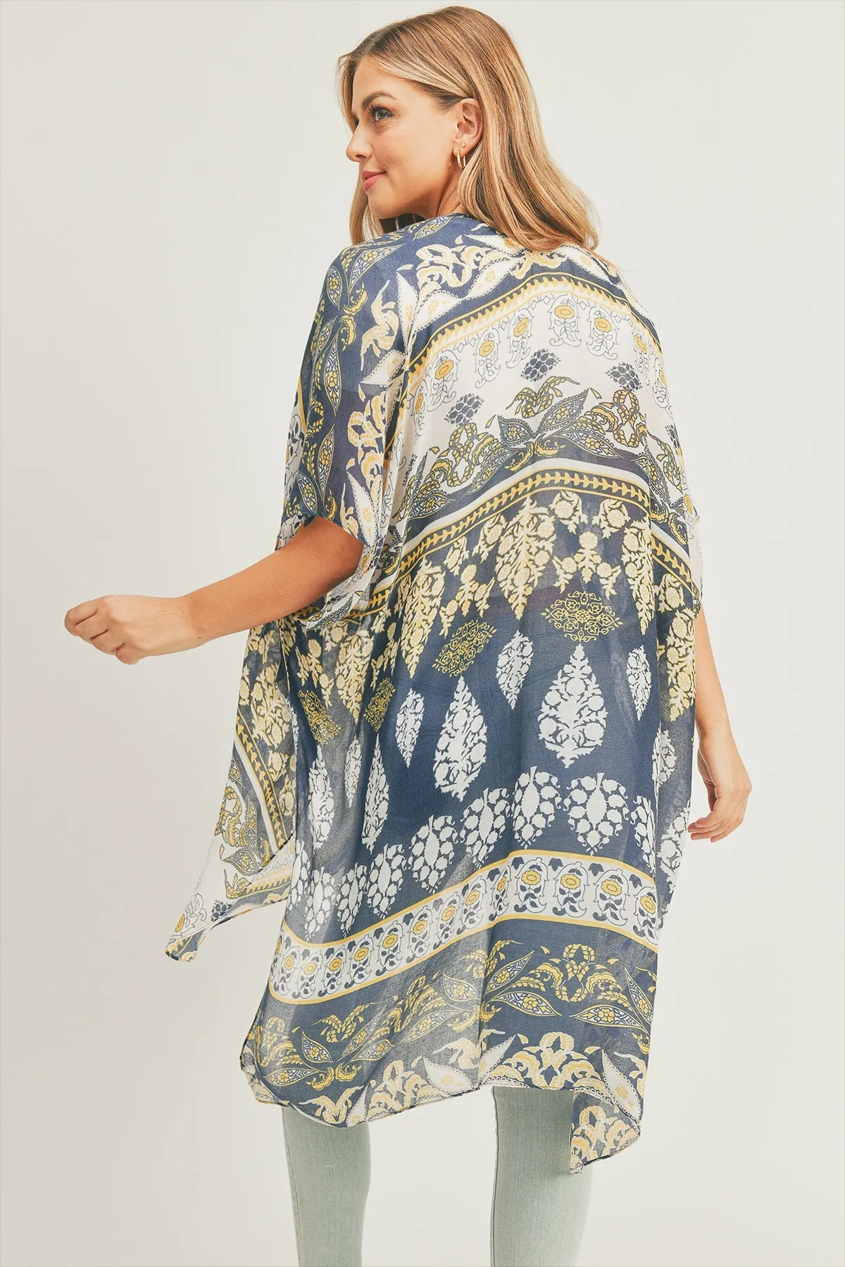 BOHO PRINT KIMONO-NAVY/1PC