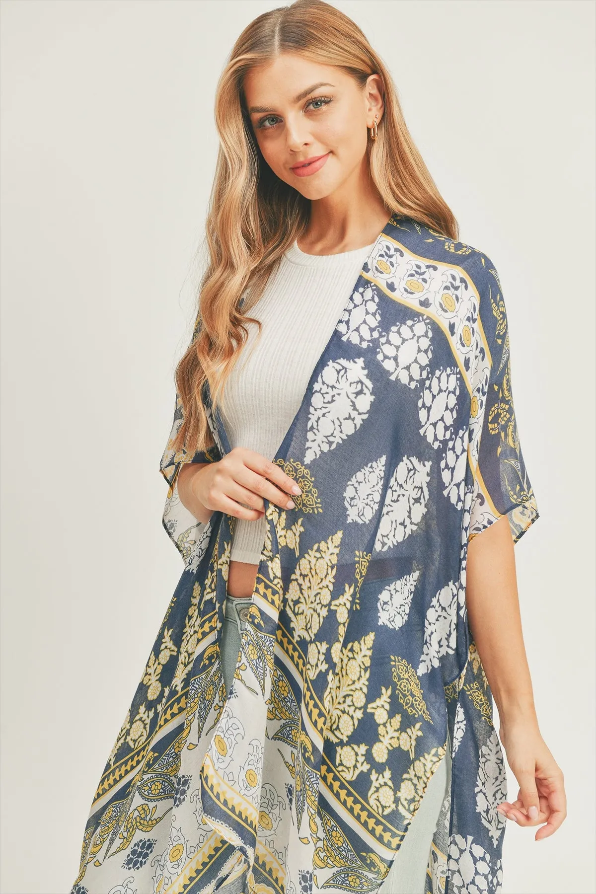 BOHO PRINT KIMONO-NAVY/1PC