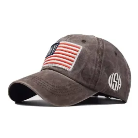 Brown/ American Flag Hat Cotton Soft Baseball Cap