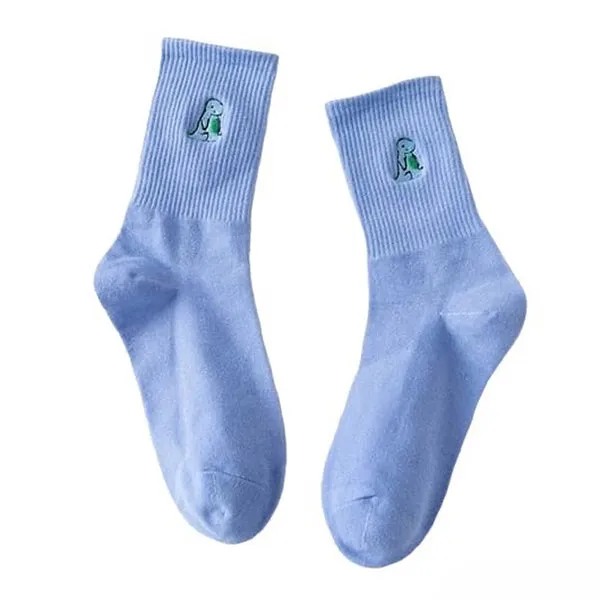 Dino Embroidery Pastel Socks