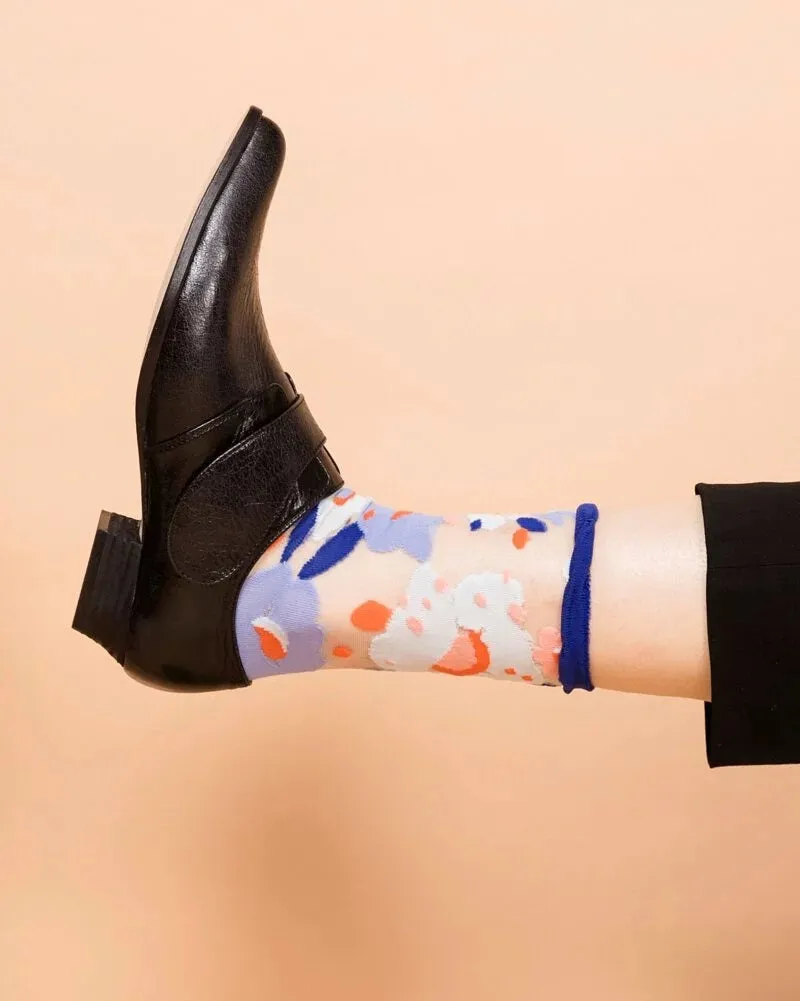 Flower Garden Sheer Socks – Blue Cuff