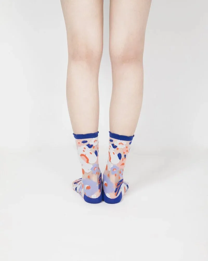 Flower Garden Sheer Socks – Blue Cuff