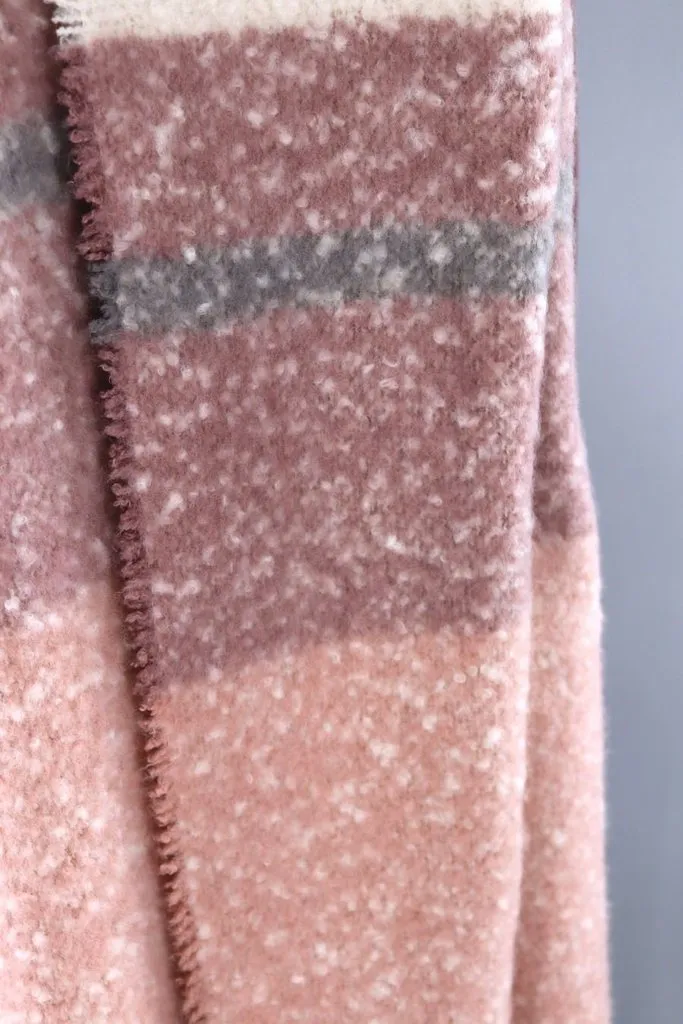 Fuzzy Scarf Wrap / Pink & Grey Stripes