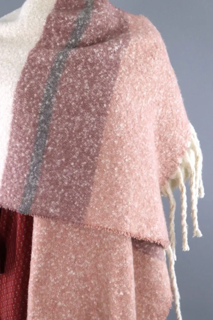 Fuzzy Scarf Wrap / Pink & Grey Stripes