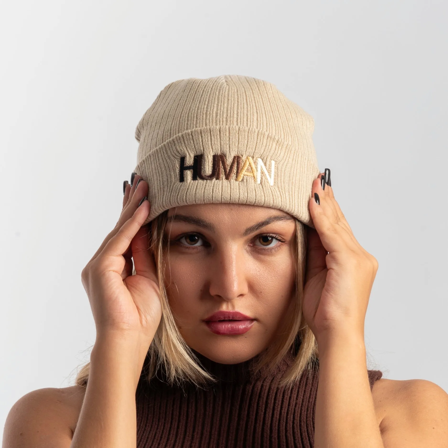 Human Embroidered Beanie