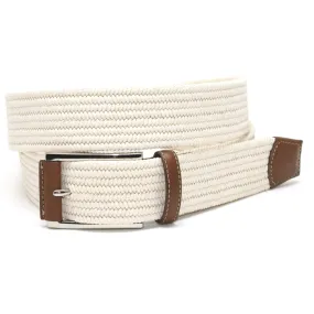 Italian Mini Woven Cotton Stretch Belt in Cream by Torino Leather