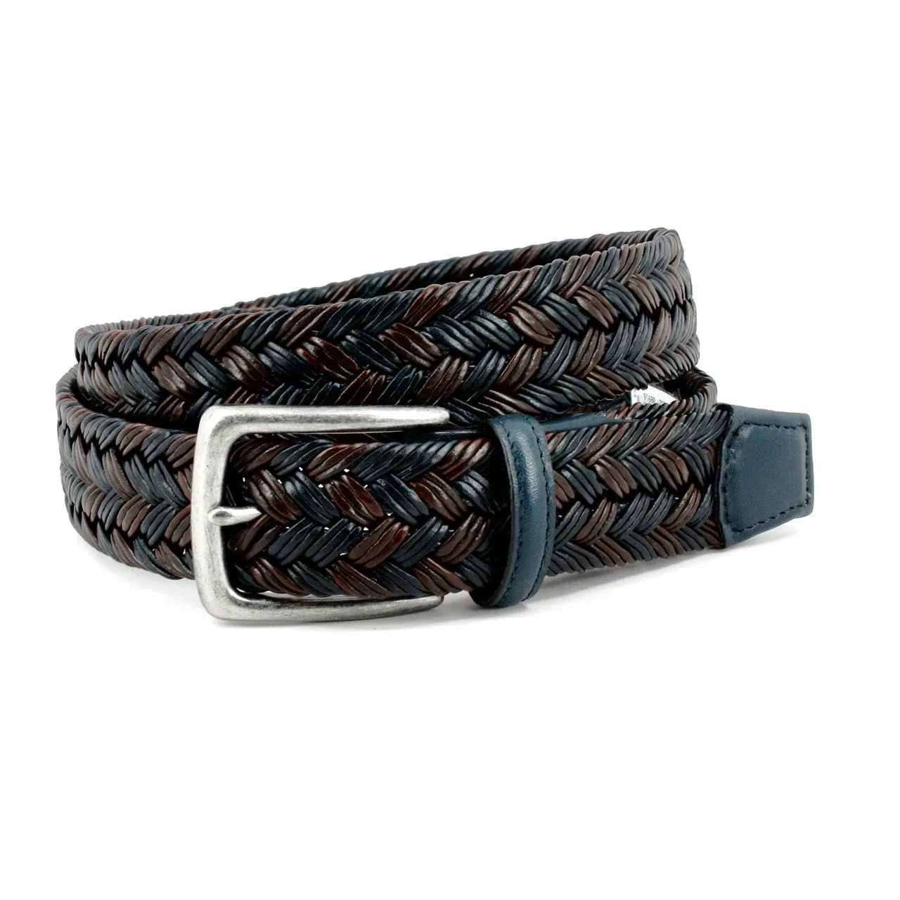 Italian Two-Tone Braided Leather Belt in Navy and Brown by Torino Leather