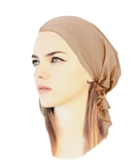 Khaki Beige Headcovering Pre-Tied Cotton Head Scarf Hat for Cancer and Chemo in 30 Different Colors and Patterns (Khaki short - 010)