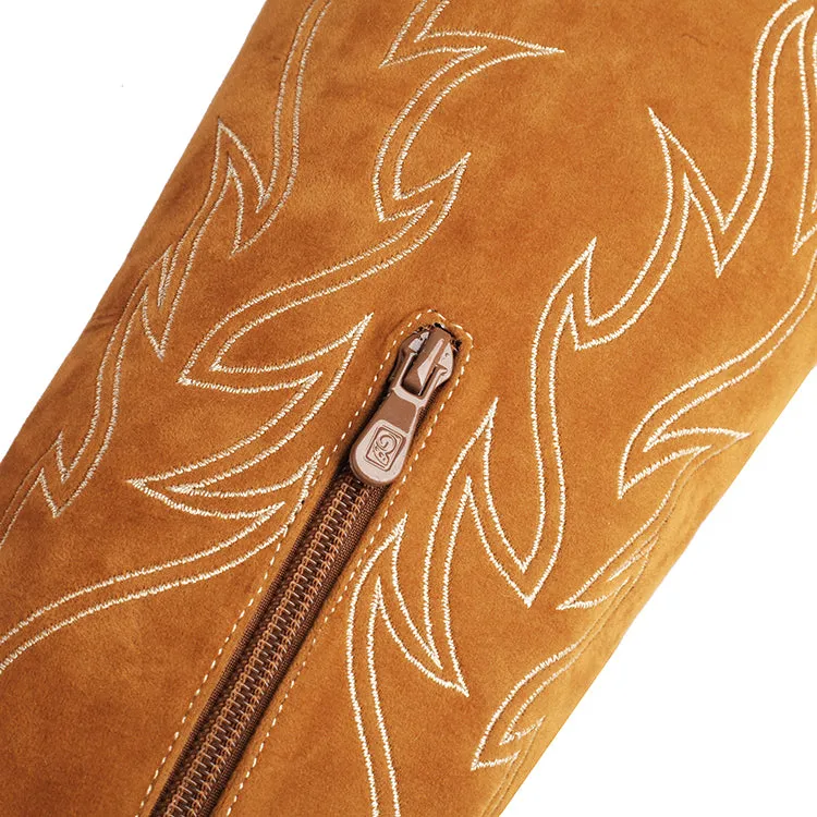 Knee High Cowboy Cowgirl Boots for Women, with Unique Embroidery, Side Zipper and Chunky Heel Design