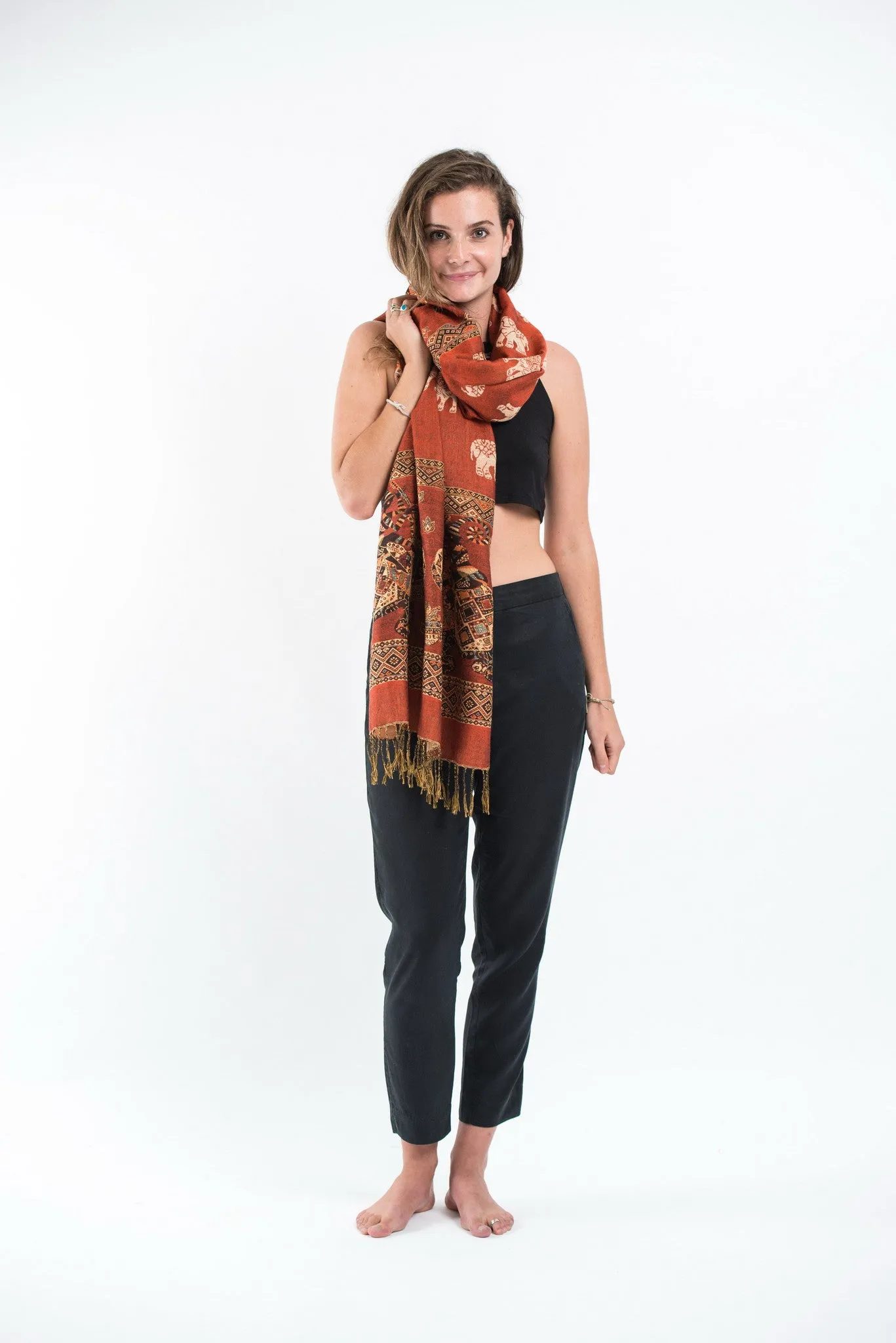 Nepal Elephant Pashmina Shawl Scarf in Orange