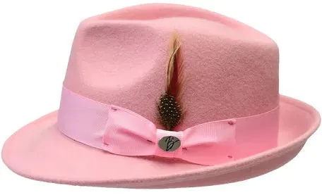 Pink Men's Wool Hats Hudson Collection Wool Felt Fedora Hat Semi-Crushable