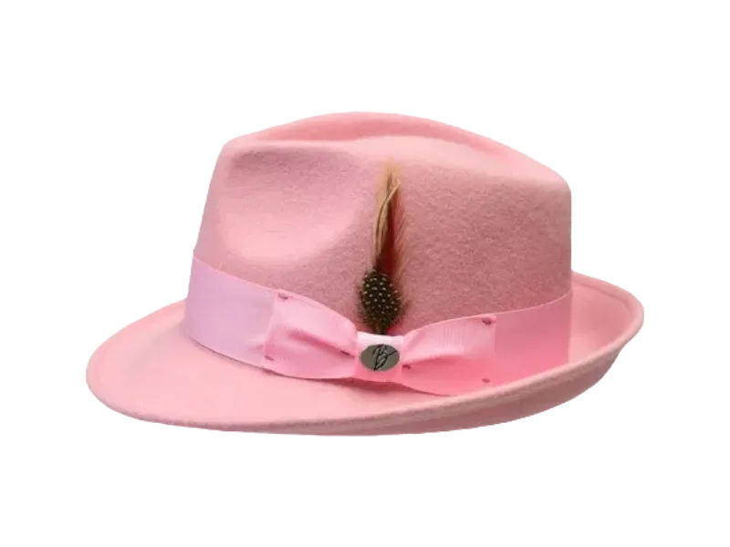 Pink Men's Wool Hats Hudson Collection Wool Felt Fedora Hat Semi-Crushable