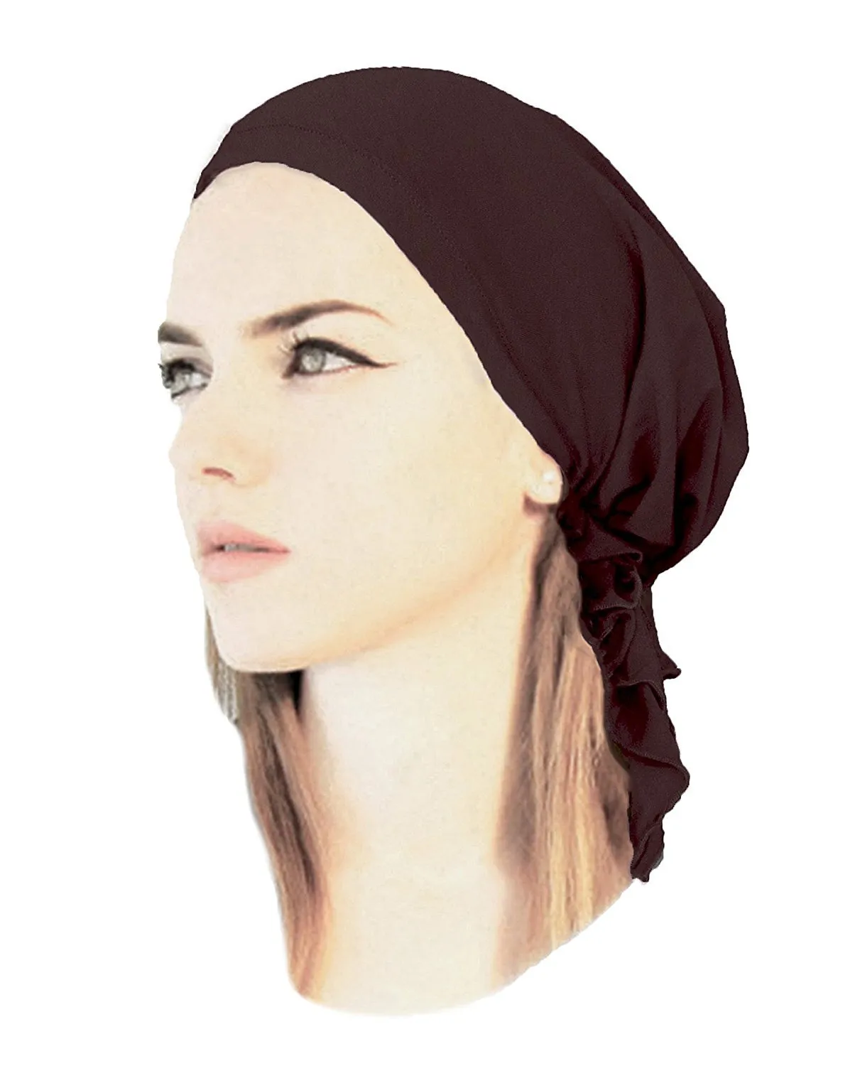 Pre-Tied Cotton Snood Wrap - Head Scarf Hat for Cancer and Chemo in 30 Different Colors and Patterns (Dark Brown - 136)