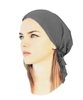 Pre-Tied Cotton Snood Wrap - Head Scarf Hat for Cancer and Chemo in 30 Different Colors and Patterns (Gray - 027)