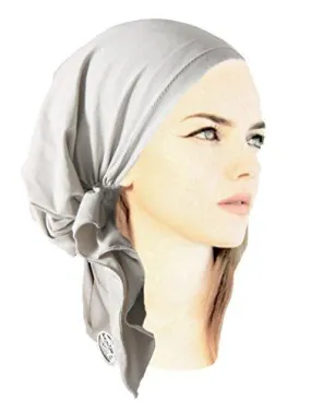 Pre-Tied Grey Cotton Snood Head-Scarf Hat Chemo Cancer & Tichel Friendly in 30 Colors! (Slate gray short - 353)