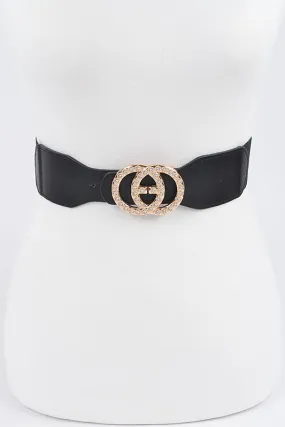 Rhinestone Black Elastic Belt