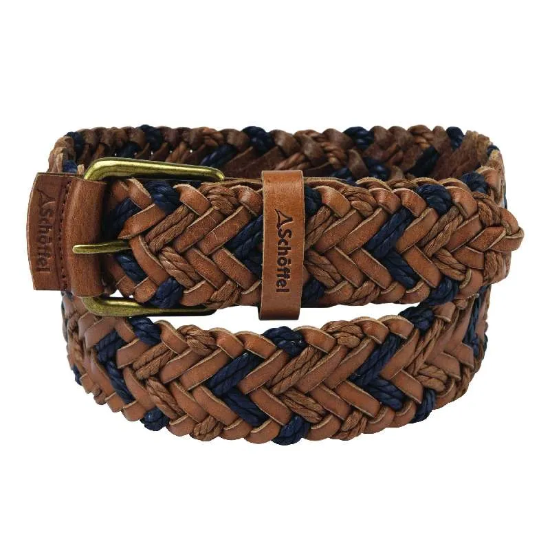 Schoffel Woven Leather Belt - Tan/Navy