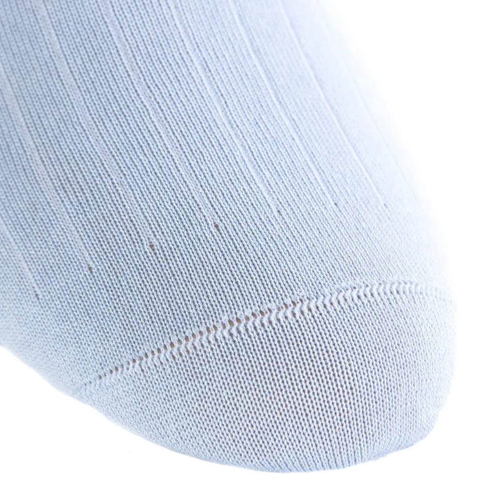 Sky Blue Solid Ribbed Cotton Sock Linked Toe Mid-Calf