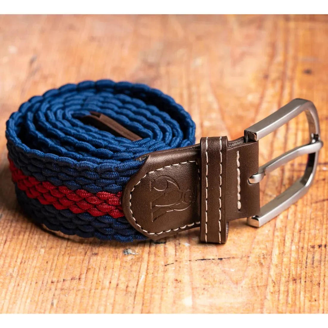 Swole Panda Woven Belt in Blue/Burgundy Stripe