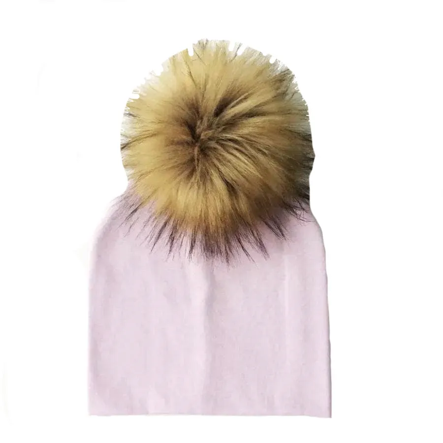 Tiny Trendsetter Pastel Pom Pom Beanie Hat - Purple