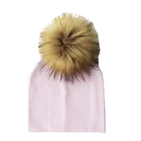 Tiny Trendsetter Pastel Pom Pom Beanie Hat - Purple