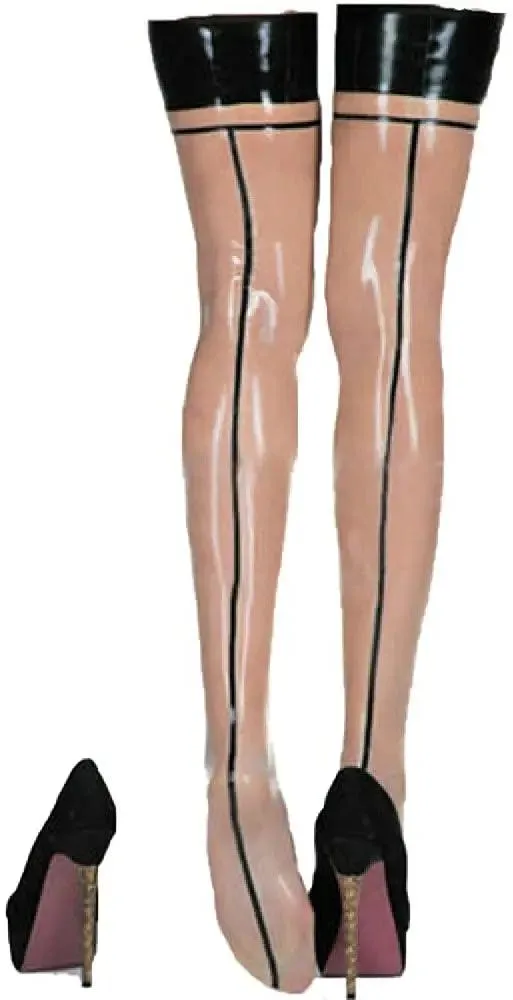 Transparent Latex Stockings With Black Trim