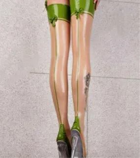 Transparent Latex Thigh High Stockings With Green Trim