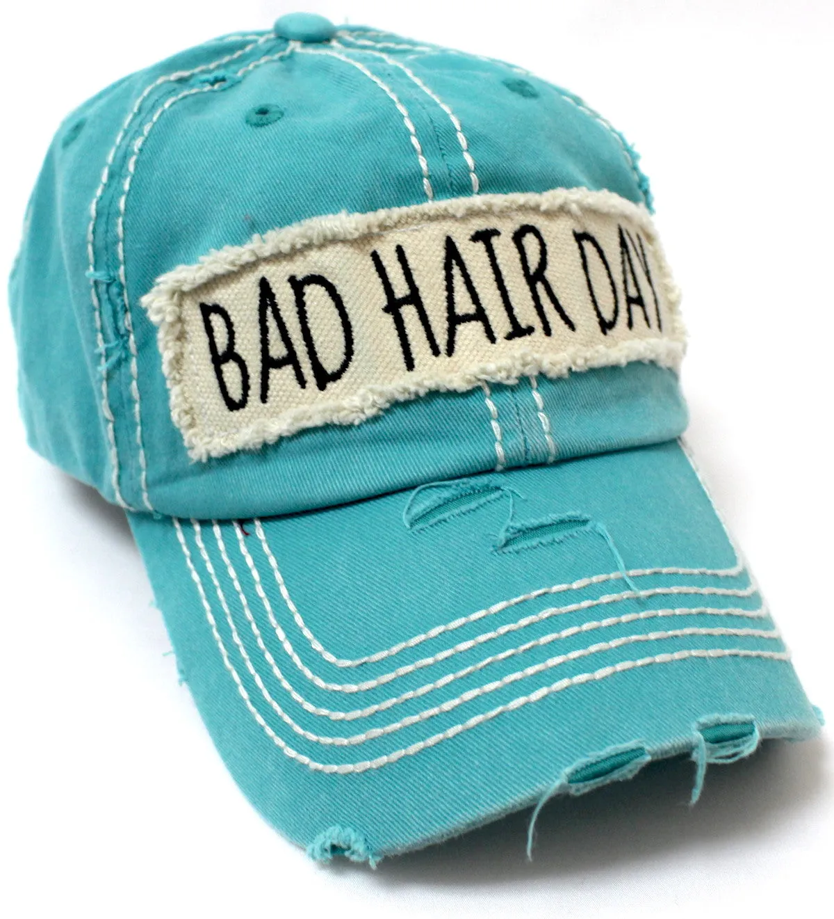 Turquoise "BAD HAIR DAY" Patch Embroidery Vintage Cap