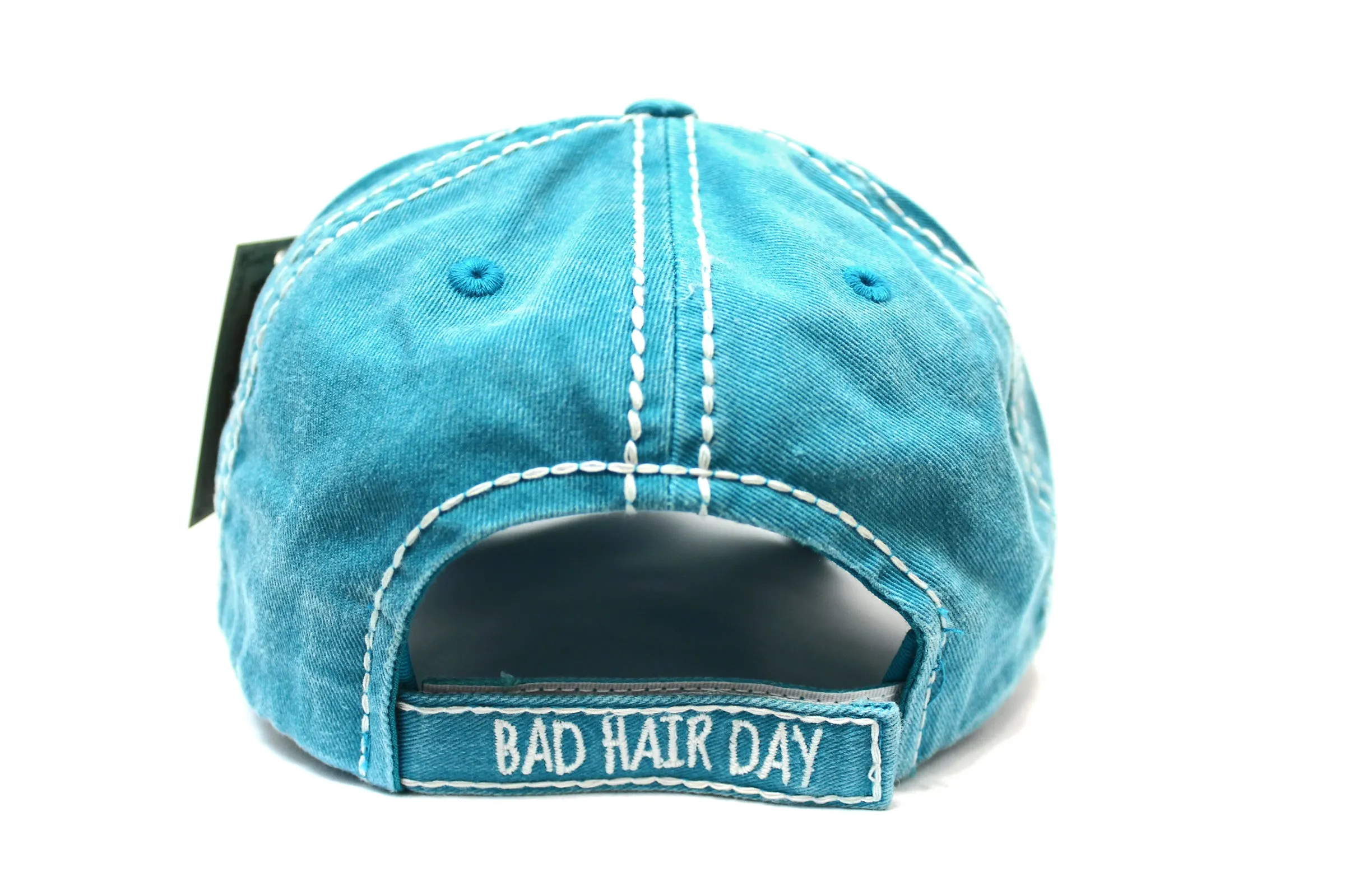 Turquoise "BAD HAIR DAY" Patch Embroidery Vintage Cap