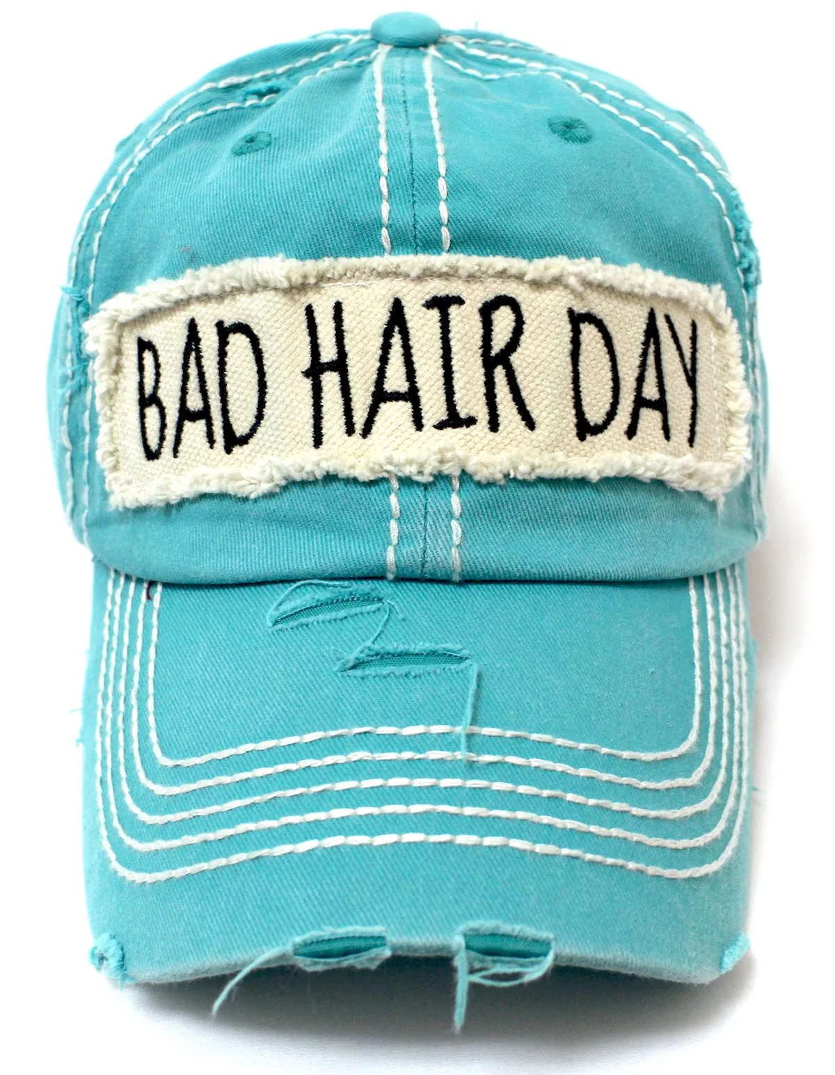 Turquoise "BAD HAIR DAY" Patch Embroidery Vintage Cap