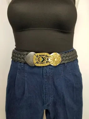 Vintage Marjorie Baer Black Braided Abstract Metal Belt