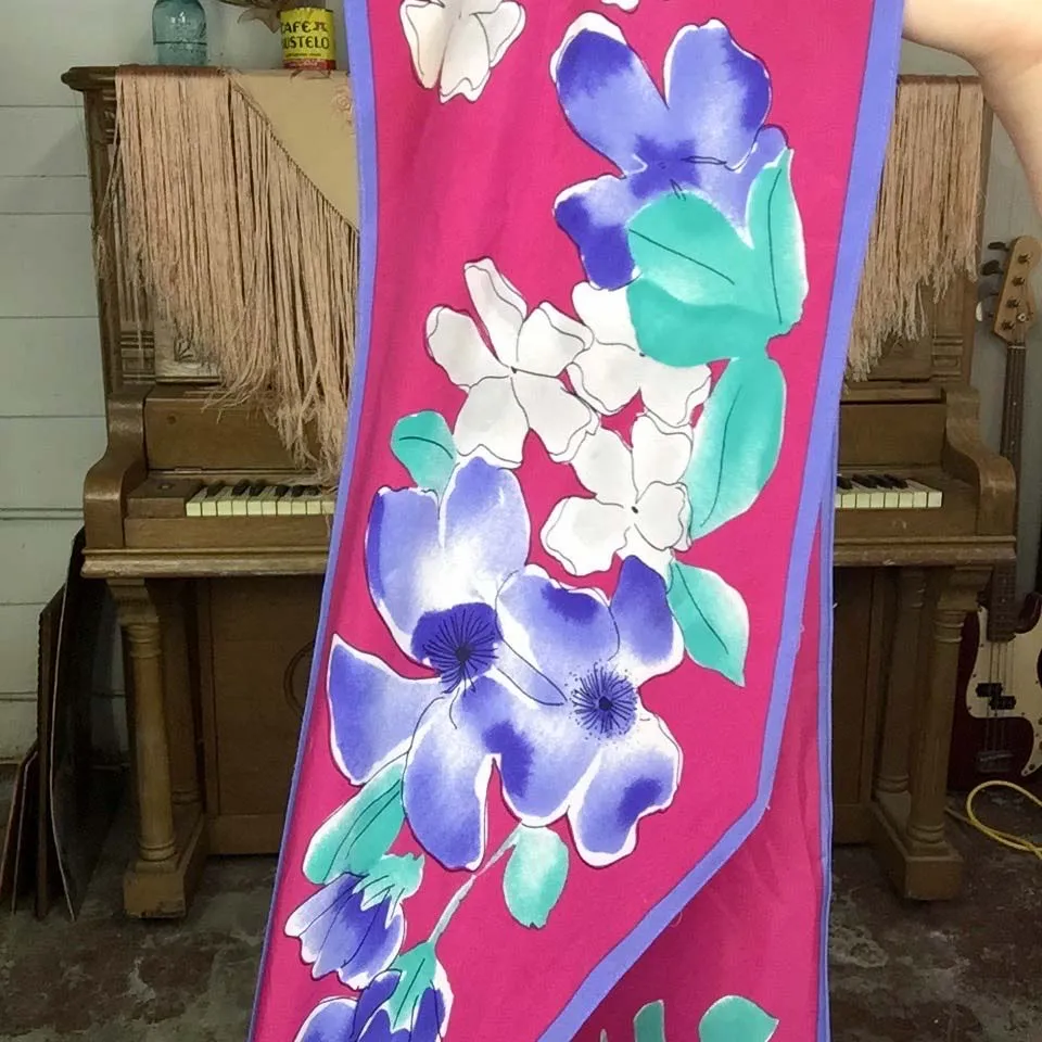 Vintage | Pink and Blue Floral Long Boho Scarf