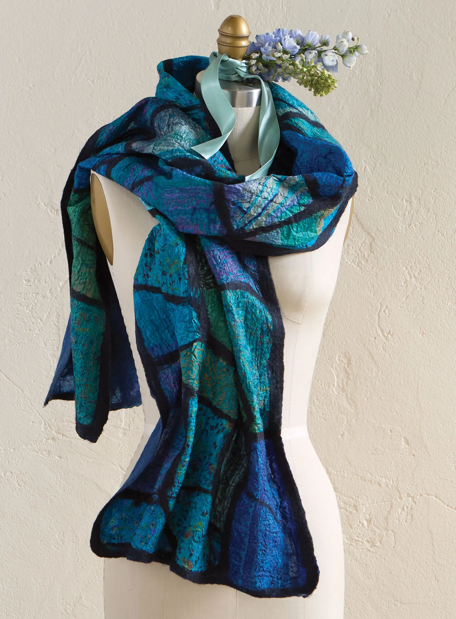 Vintage Sari and Wool Felt Patchwork Scarf