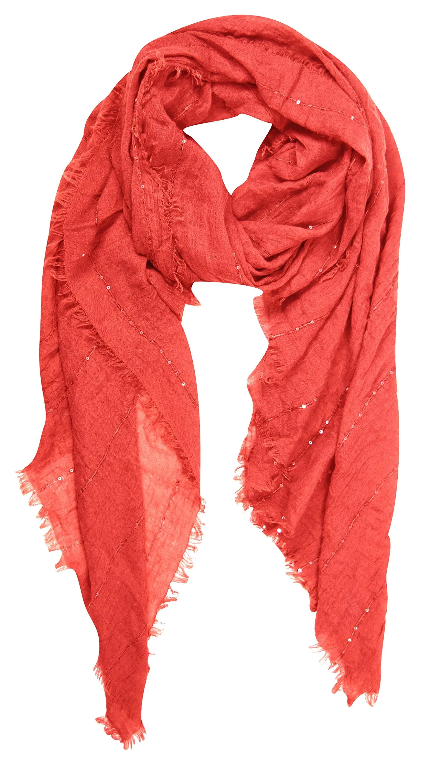 Women's Sparkle Sequin Bohemian Sheer Woven Knit Fringe Scarf