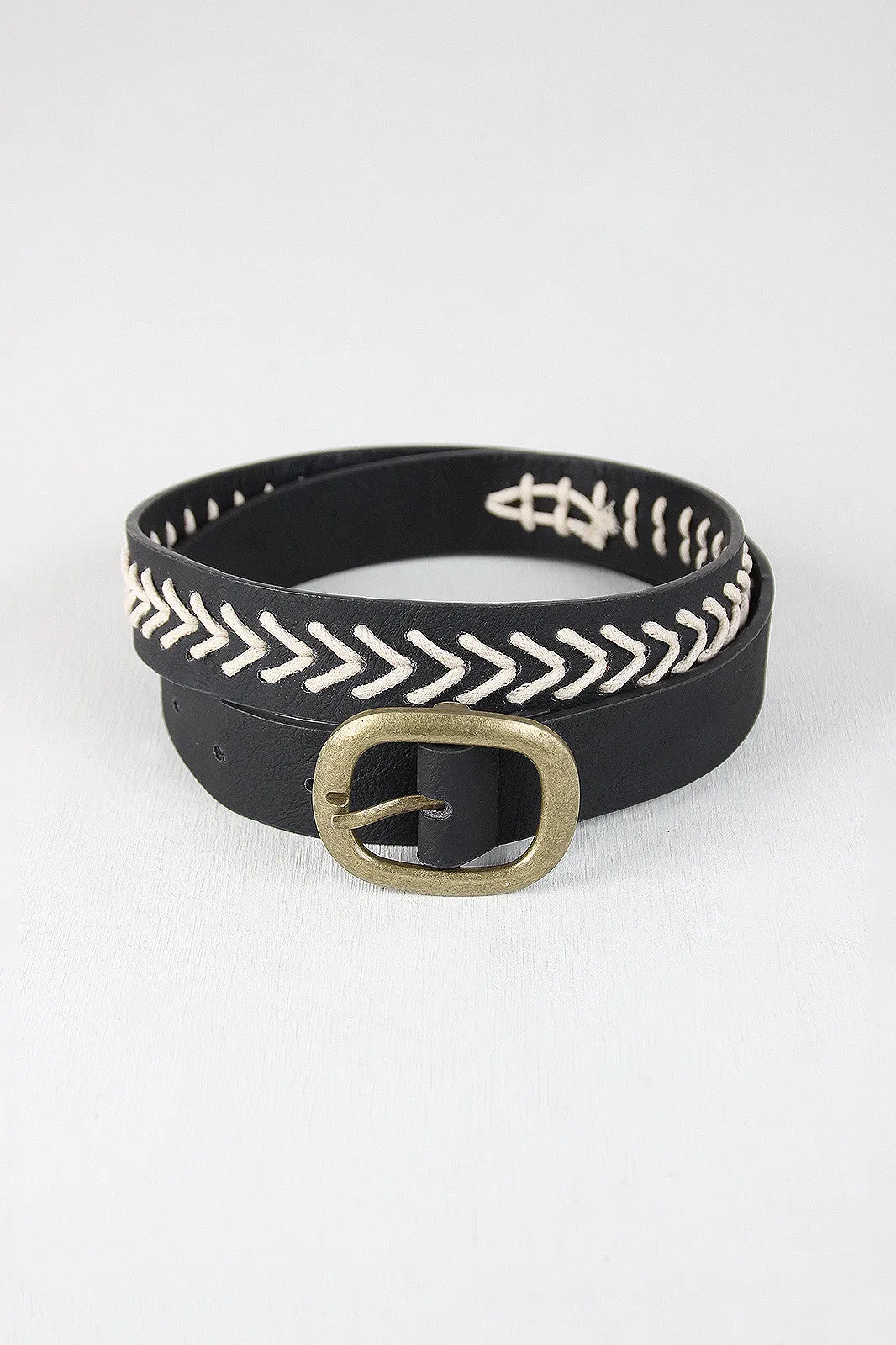 Woven Contrast Vegan Leather Belt