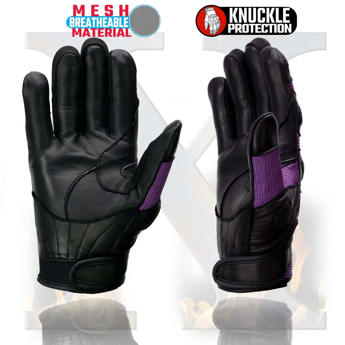 Xelement XG80208 Women's Black and Purple Mesh Cool Rider Motorcycle Gloves